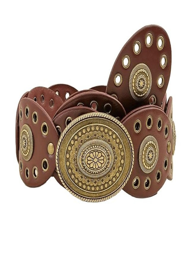 OVOY Vintage Western Leather Belt for Women - Wide Cowgirl Waist Belt with Concho Buckle - Boho Style Belt for Jeans & Dress - Image 4